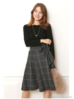 グレンチェックラッフルフレアスカート/ブラウン