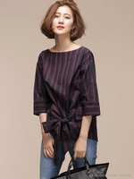 ストライプバックフレアリボンブラウス/パターン1