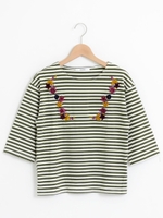 【WEB限定価格】∞Eボーダー刺繍プルオーバー/カーキ柄