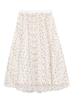 お花刺繍ミディースカート/OWHT