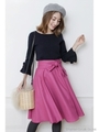 サッシュベルト付カラーフレアスカート/ローズピンク