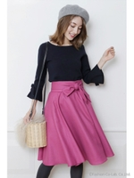 サッシュベルト付カラーフレアスカート/ローズピンク