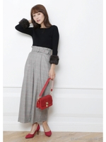 ベルト付チェックワイドパンツ/イエロー