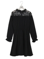 レースヨーク袖フレアワンピ/ブラック