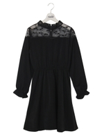 レースヨーク袖フレアワンピ/ブラック
