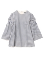 RUFFLE SLEEVE STRIPED BLOUSE/ブルー