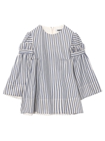 RUFFLE SLEEVE STRIPED BLOUSE/ブルー
