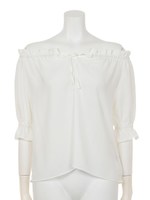SリボンオフショルシフォンTOP/WHT