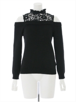 レース切替肩出しニット/ピンク