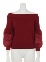 Faux Fur SLV Knit TOP/WHT