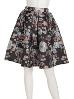 ジャガードフラワーフレアスカート/ブラック