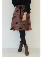 フラワーオンチェックフレアースカート/レッド(100)