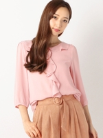 ビジュー付ラッフルブラウス/ピンク