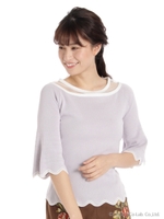 シアーネック配色スカラニット/オフホワイト