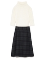 ニットxチェックスカートドッキングワンピース/WHT