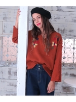 【anap mimpi】フラワー刺繍ニットトップス/レンガ(068)