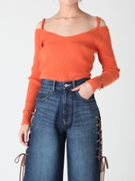 ストラップリブニットオフショルTOPS/ORG