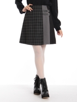 Wベルト付き異素材切替えスカート/ブラック