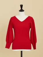 カラーボリュームスリーブニット/赤