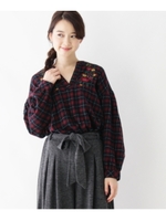 チェック刺繍スキッパーシャツ/ボルドー(364)