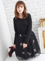 チュール刺繍ドッキングワンピ/ブラック柄