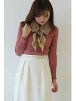 ファースカーフティペット付きリブニット/ローズピンク1(091)