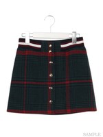 ファーポッケグレンチェックスカート/ダークグリーン