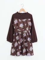 レトロフラワーレイヤード風ワンピース/ネイビー柄