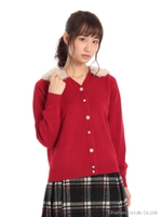 肩ファー ビジューボタンカーディガン/ブラック