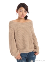 太アゼオフショルダーニット/ベージュ