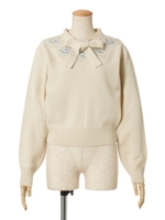 【F&A】ヨーク刺繍ボウタイニットプルオーバー/OFF WHITE