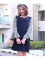 【chille anap】袖チェック切替ワンピース/BK