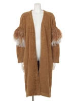 フェザー付きニットカーディガン/キャメル