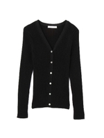 ワイドリブラメＶネックニットカーディガン/ブラック(010)