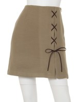 レースアップ台形スカート/カーキ