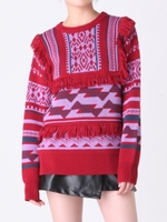 ジオメトリックフリンジJQニットPO/BRD