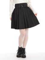 フロントスピンドルクロスモチーフプリーツSK/ブラック