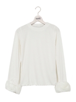 袖ファー後ろリボンTOPS/ブラック