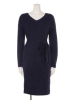 タイSETシャギーニットロングワンピ/ブラック