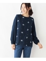 クロス刺繍コットン混ブラウス/ネイビー(193)