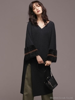 フェザースリーブニットワンピ/トップグレー