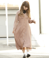 【期間限定】サテン前開きロングワンピース