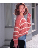 【CHILLE】ベロアモールボーダーニット/ブラック(027)