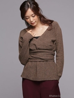 サッシュベルト付きニット/ブラウン
