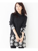 チェーンフラワー刺繍チュニック/ネイビー(093)