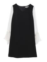 【ワンピース】袖シフォンポンチワンピース/ピンク