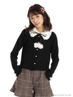 フェイクファーティペットカーディガン/ブラック