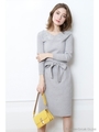 刺繍リブニットワンピース/ライトグレー