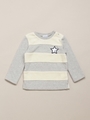 BABY 星アップリケ ボーダー切替 長袖Tシャツ/杢グレー