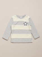 BABY 星アップリケ ボーダー切替 長袖Tシャツ/杢グレー